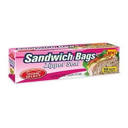 Sandwich Bags, Zipper Seal, 50-Ct.