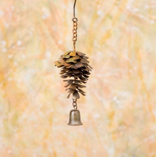 Ancient Graffiti Hanging Pine Cone with Bell Flamed Finish
