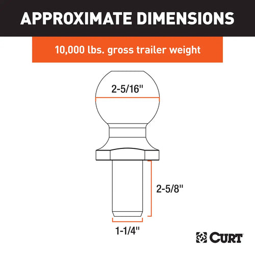CURT 2-5/16 Trailer Ball (1-1/4 x 2-5/8 Shank, 10,000 lbs., Chrome, Packaged) #40168